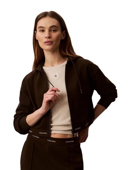 Sweat femme Calvin Klein Jeans marron zippé | choixmode.fr