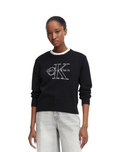 Pull femme Calvin Klein Jeans noir imprimé | choixmode.fr