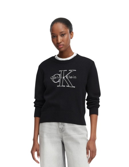 Pull femme Calvin Klein Jeans noir imprimé | choixmode.fr