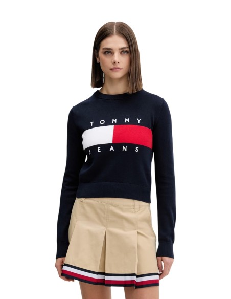 Pull femme Tommy Hilfiger Jeans bleu coton bio | choixmode.fr