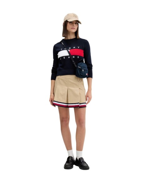 Pull femme Tommy Hilfiger Jeans bleu coton bio | choixmode.fr