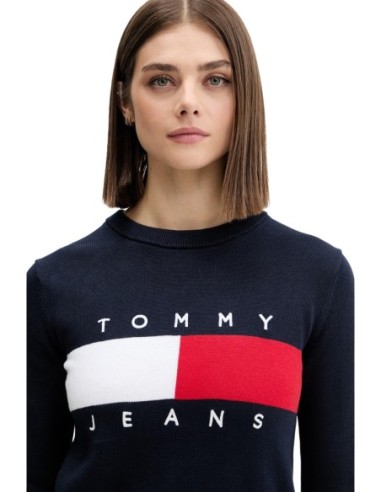Pull femme Tommy Hilfiger Jeans bleu coton bio | choixmode.fr