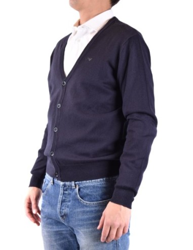 Pull homme Armani Jeans bleu col V boutonné | choixmode.fr