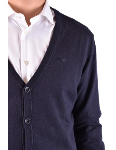 Pull homme Armani Jeans bleu col V boutonné | choixmode.fr