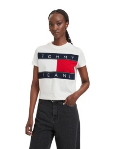 T-shirt femme Tommy Hilfiger Jeans blanc imprimé| choixmode.fr