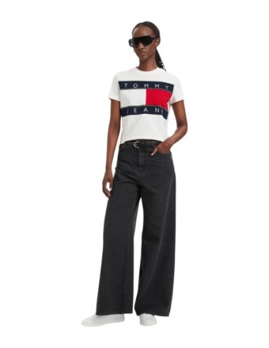 T-shirt femme Tommy Hilfiger Jeans blanc imprimé| choixmode.fr