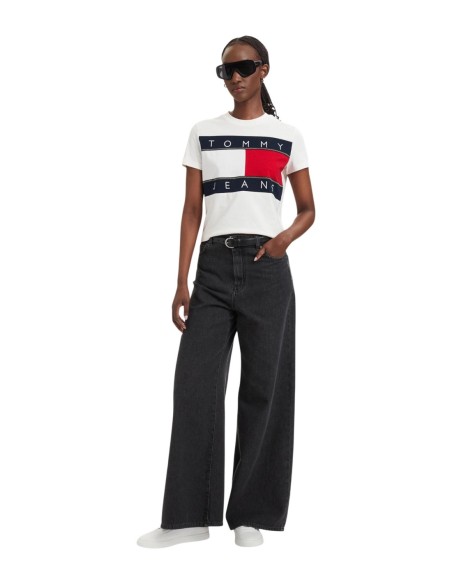 T-shirt femme Tommy Hilfiger Jeans blanc imprimé| choixmode.fr