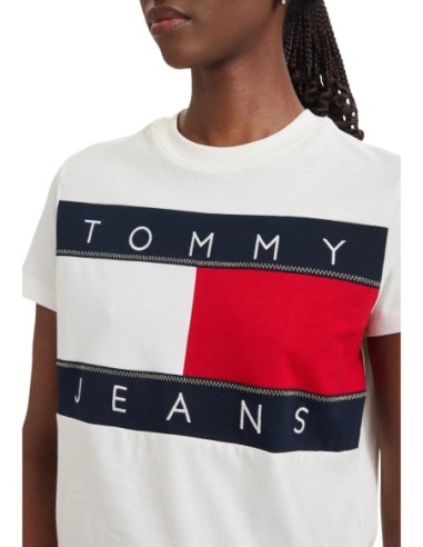 T-shirt femme Tommy Hilfiger Jeans blanc imprimé| choixmode.fr