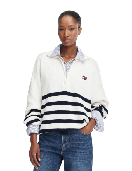 Tommy Hilfiger Jeans pull blanc rayé femme | choixmode.fr