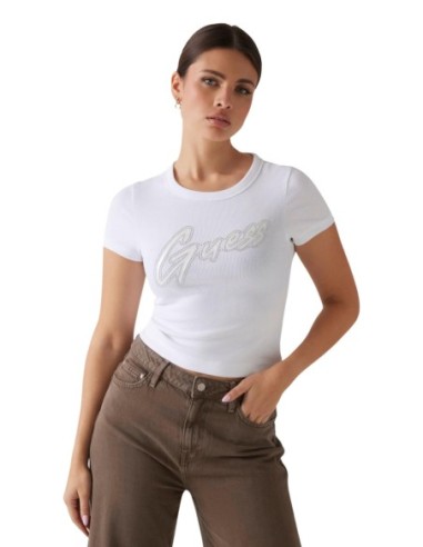 Guess t-shirt blanc femme logo imprimé | choixmode.fr