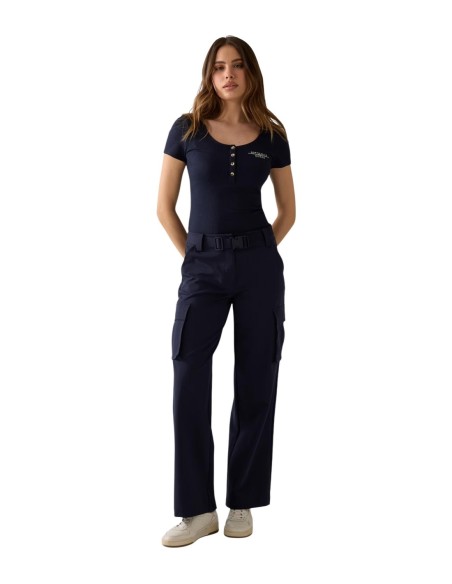 Guess t-shirt bleu femme boutonné | choixmode.fr