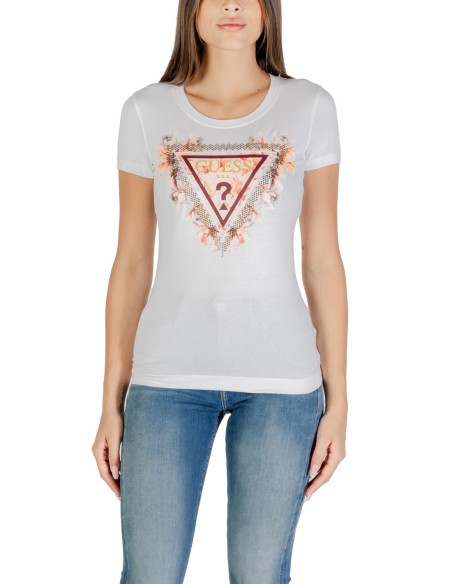Guess t-shirt blanc femme imprimé moderne | choixmode.fr