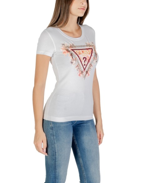Guess t-shirt blanc femme imprimé moderne | choixmode.fr