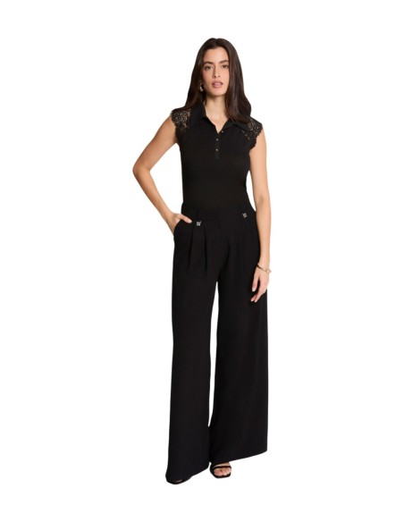 Morgan De Toi Top Femme Noir Boutonné| choixmode.fr
