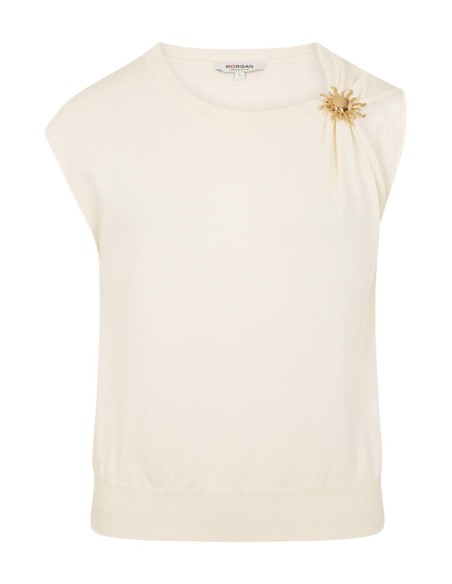 Morgan De Toi Pull Femme Beige Sans Manches| choixmode.fr