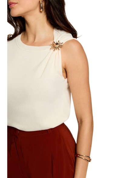 Morgan De Toi Pull Femme Beige Sans Manches| choixmode.fr