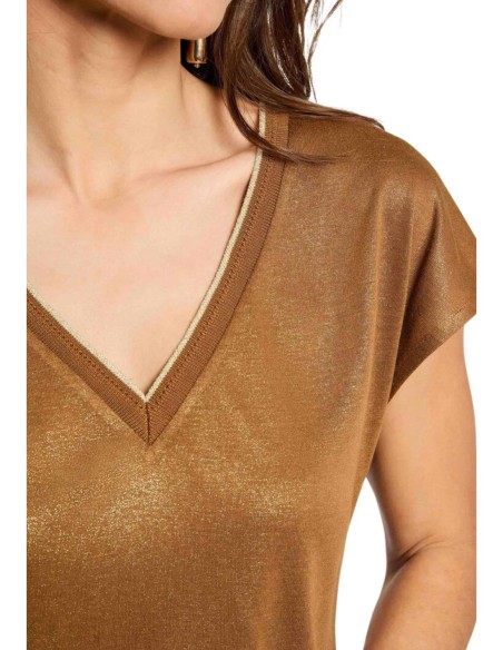Morgan De Toi T-shirt Femme Marron Col V Élégant| choixmode.fr