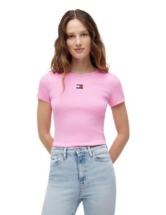 Tommy Jeans t-shirt femme rose badge | choixmode.fr