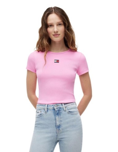 Tommy Jeans t-shirt femme rose badge | choixmode.fr