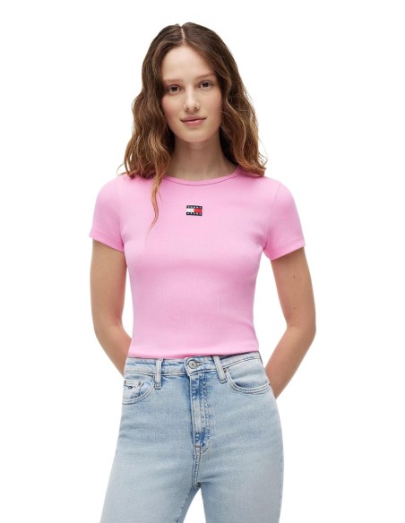 Tommy Jeans t-shirt femme rose badge | choixmode.fr