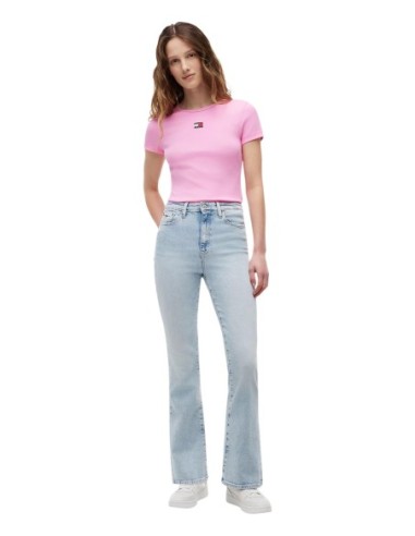 Tommy Jeans t-shirt femme rose badge | choixmode.fr