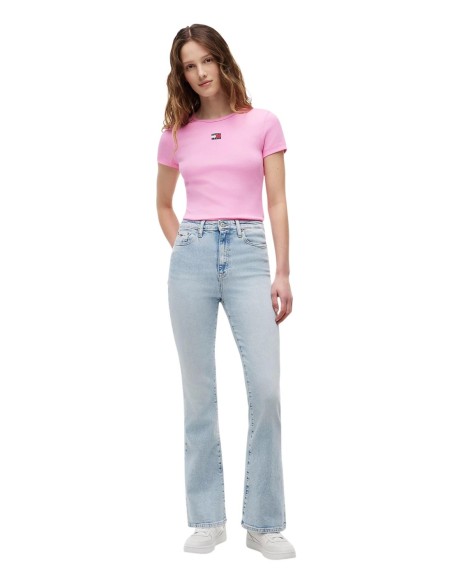 Tommy Jeans t-shirt femme rose badge | choixmode.fr