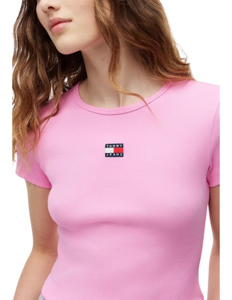 Tommy Jeans t-shirt femme rose badge | choixmode.fr