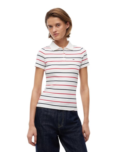 Tommy Jeans polo femme blanc rayé sport | choixmode.fr