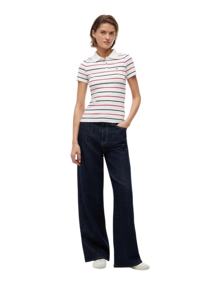 Tommy Jeans polo femme blanc rayé sport | choixmode.fr