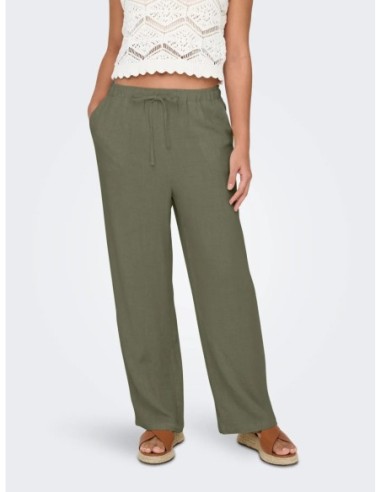 Only pantalon femme vert lin viscose fluide | choixmode.fr