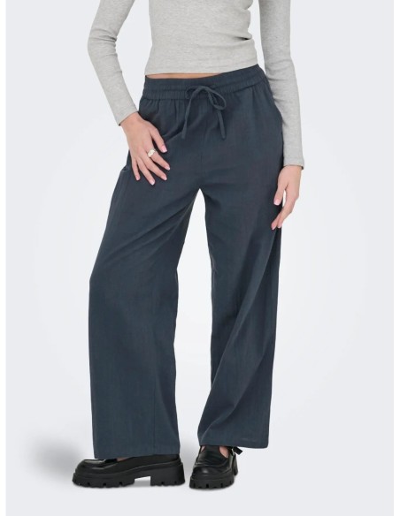 Only pantalon femme bleu coton lacets | choixmode.fr