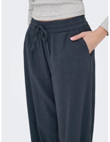 Only pantalon femme bleu coton lacets | choixmode.fr