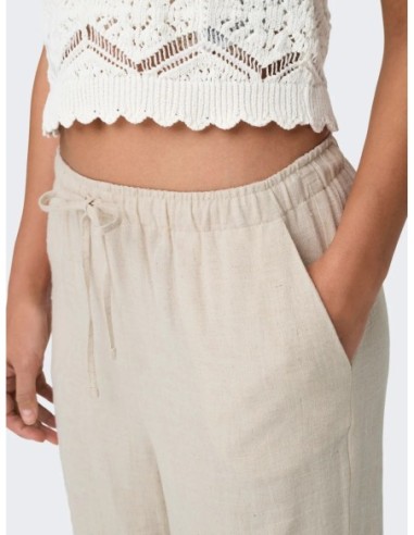 Only pantalon femme beige lin | choixmode.fr