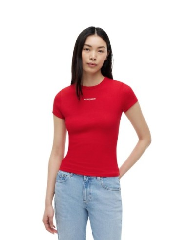 Tommy Jeans t-shirt femme rouge coton bio | choixmode.fr