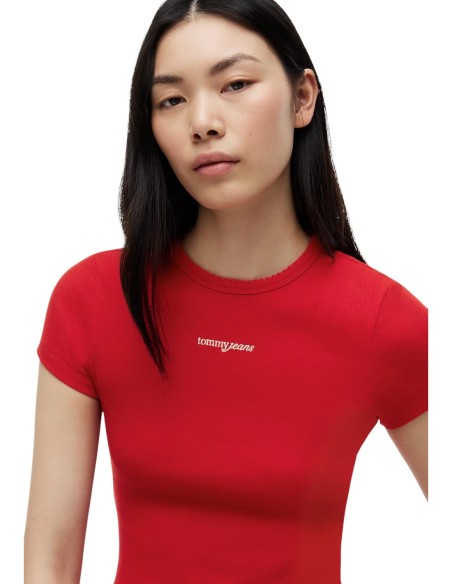 Tommy Jeans t-shirt femme rouge coton bio | choixmode.fr