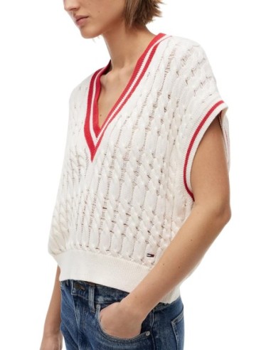 Tommy Jeans gilet femme blanc sans manches | choixmode.fr