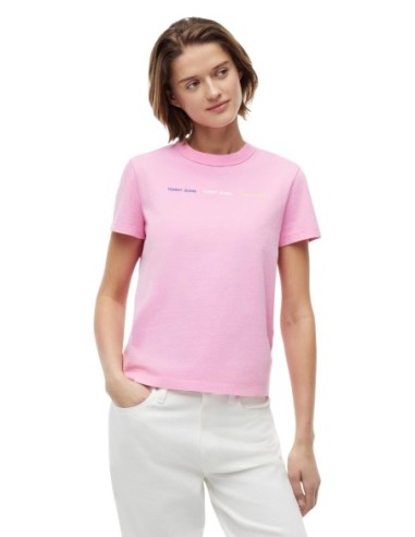 Tommy Jeans t-shirt femme rose coton bio | choixmode.fr