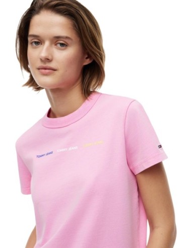 Tommy Jeans t-shirt femme rose coton bio | choixmode.fr
