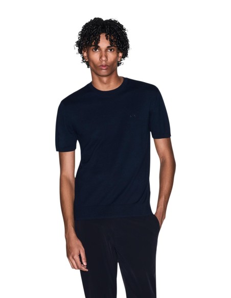 Armani Exchange t-shirt homme bleu matière jeans | ChoixMode