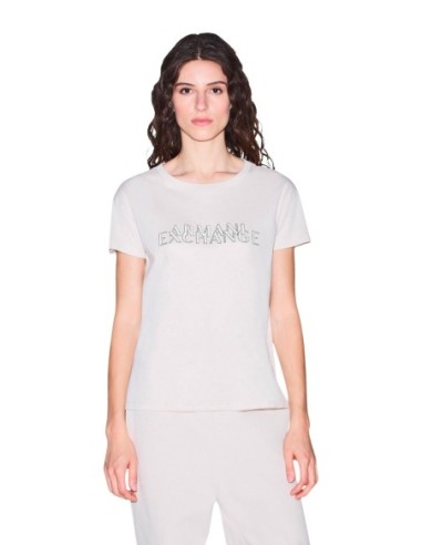Armani Exchange t-shirt femme beige imprimé manches courtes | ChoixMode