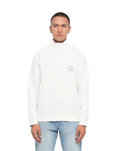 Armani Exchange sweat zippé homme blanc col montant | ChoixMode