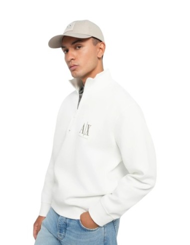 Armani Exchange sweat zippé homme blanc col montant | ChoixMode
