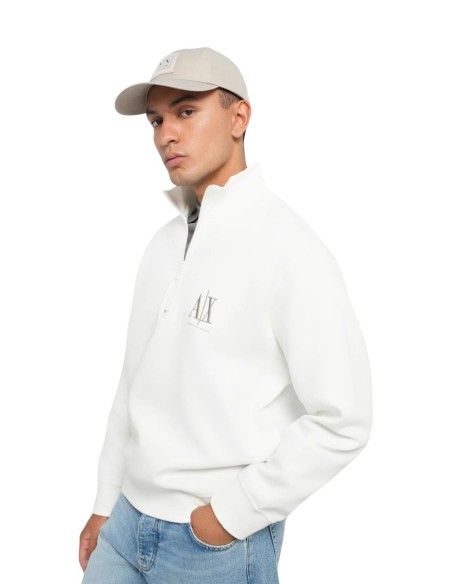 Armani Exchange sweat zippé homme blanc col montant | ChoixMode