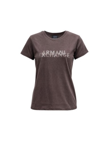 Armani Exchange t-shirt femme marron imprimé manches courtes | ChoixMode