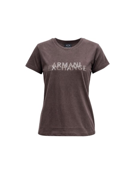Armani Exchange t-shirt femme marron imprimé manches courtes | ChoixMode