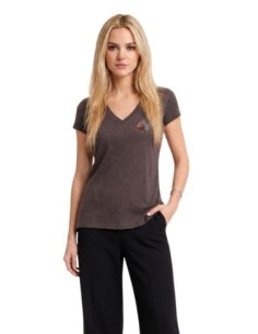 Armani Exchange t-shirt femme marron col V pailleté | ChoixMode