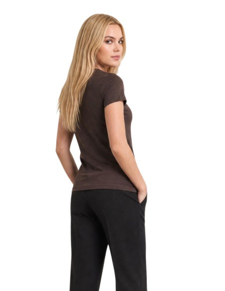 Armani Exchange t-shirt femme marron col V pailleté | ChoixMode