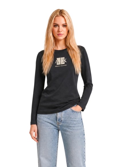Armani Exchange t-shirt femme noir imprimé manches longues | ChoixMode
