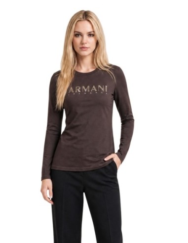 Armani Exchange t-shirt femme marron imprimé manches longues | ChoixMode