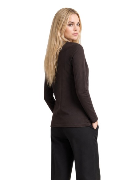 Armani Exchange t-shirt femme marron imprimé manches longues | ChoixMode